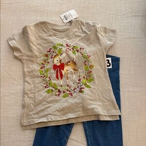 Cotton On Kids Kids Beige Deer Print T-Shirt and Leggings
